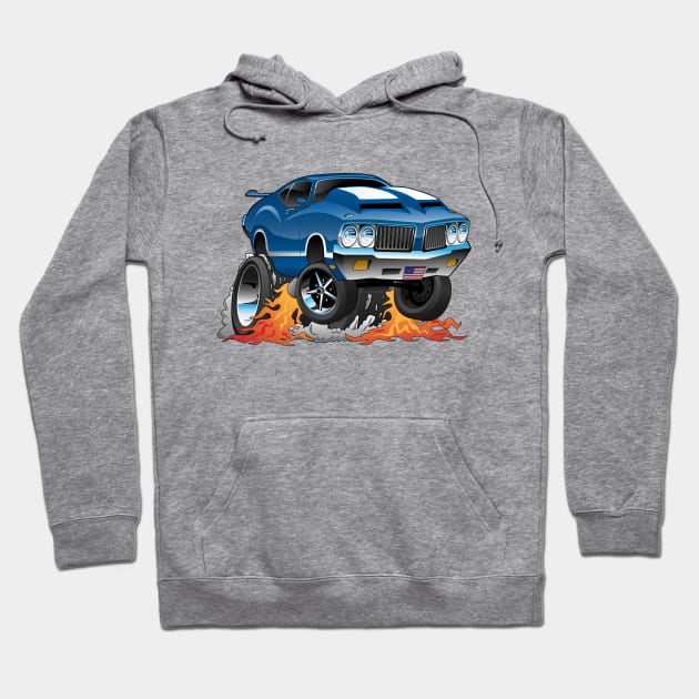 Classic Seventies American Muscle Car Hot Rod Cartoon Hoodie by hobrath